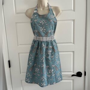 World Market 100% Cotton Floral Peacocks Toile Halter Apron NWT Retro